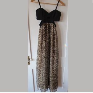 Bebe Black and Leopard Side Cut Out Maxi Dress XS